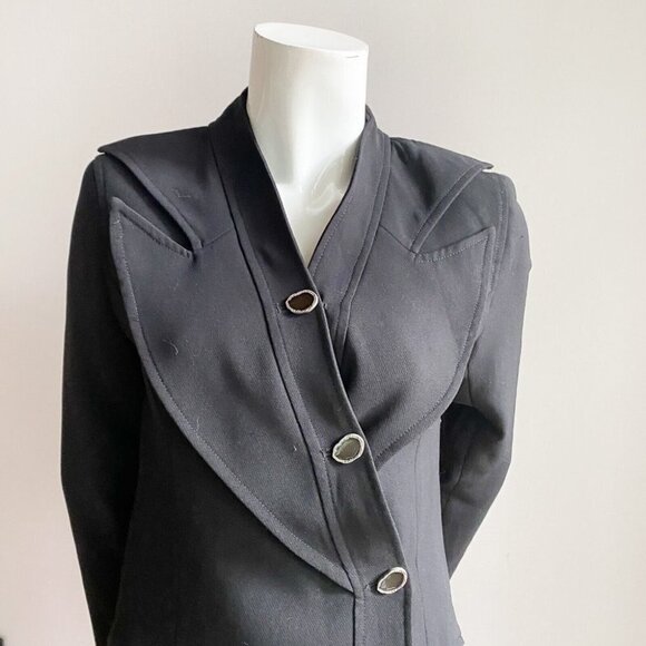 ITEM Lookbook Black Unique Asymmetrical Closure  Fitted Blazer 2/4 - Picture 3 of 8